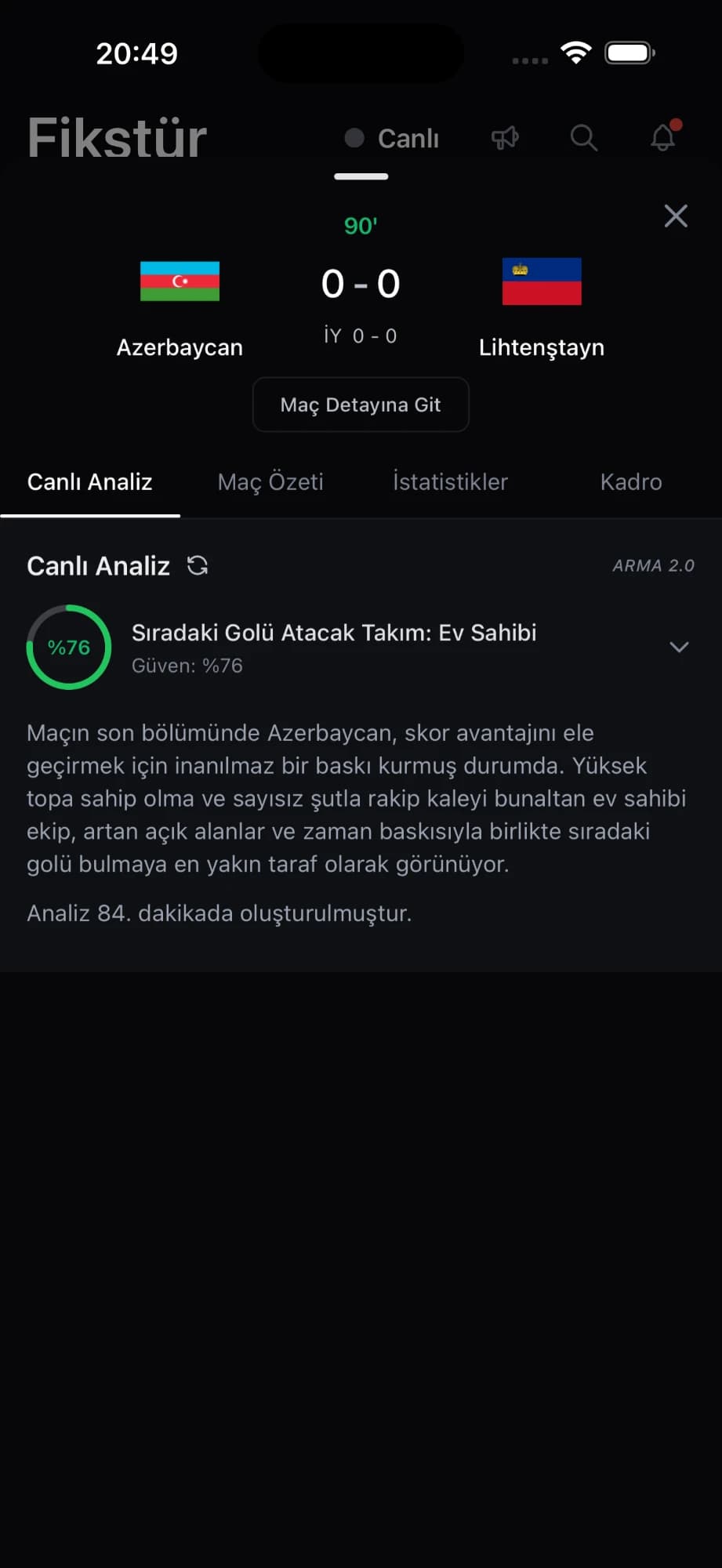 Canlı yapay zeka analizi ekranı