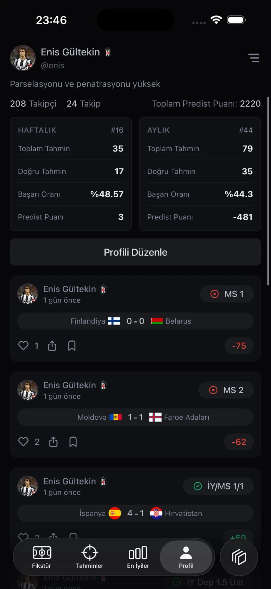 Profil ekranı